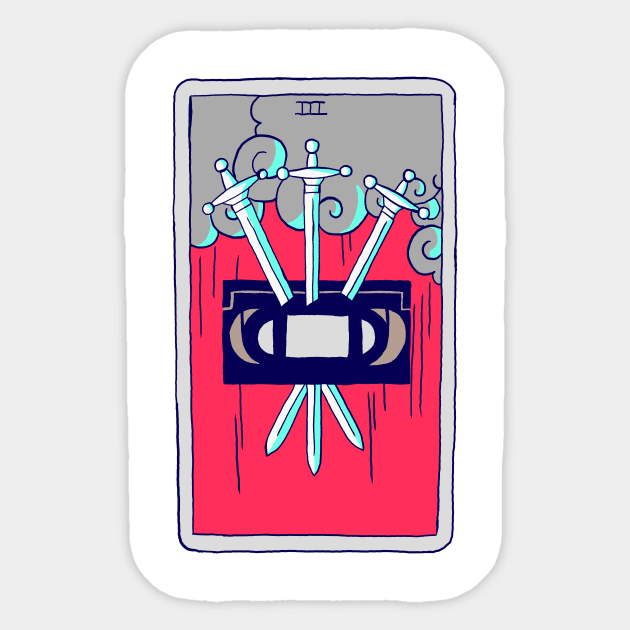 Bad VHS Tape Movie Tarot Card Three of Swords Sticker by xenotransplant